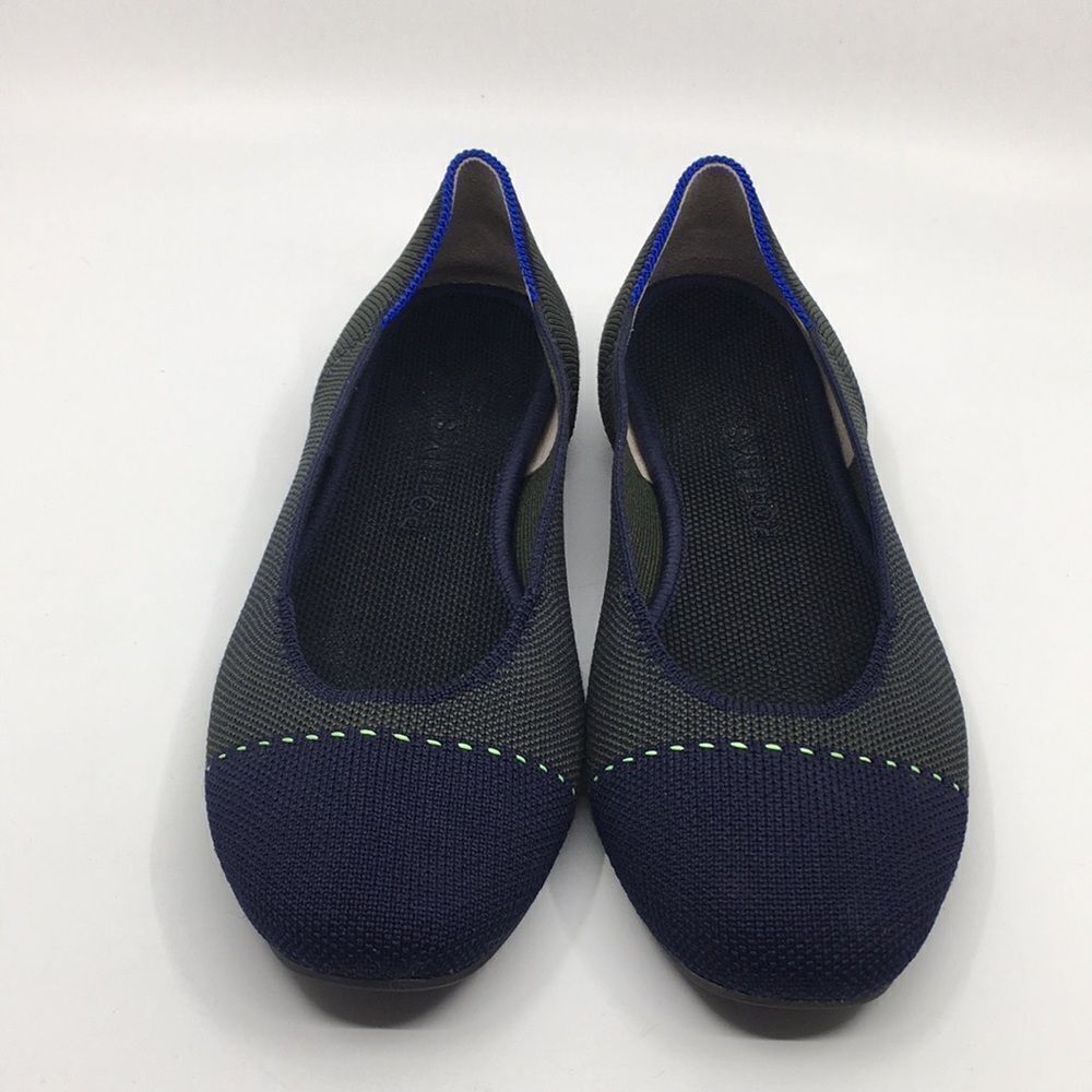 Rothy's The Square Highland Green Blue Flats Shoes Sz 7.5